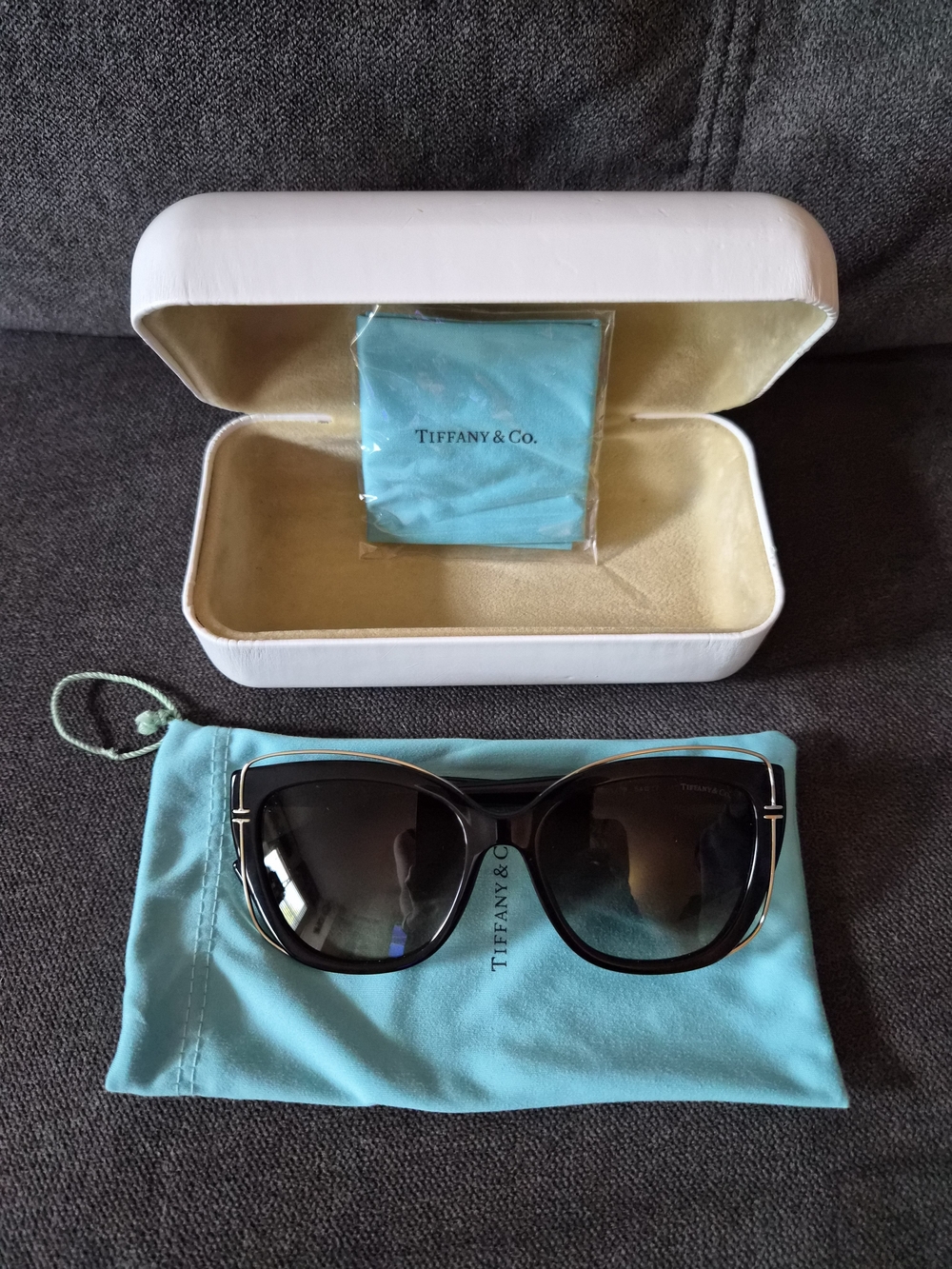 Tiffany & Co. Women's Black Cat-Eye Sunglasses with Tiffany Blue Pouch